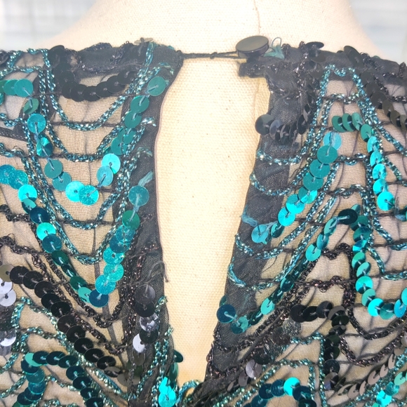 XS/S/M/L 70s/80s Green Sequin Dolman Batwing Sleeve Poncho Party Top - Picture 8 of 9